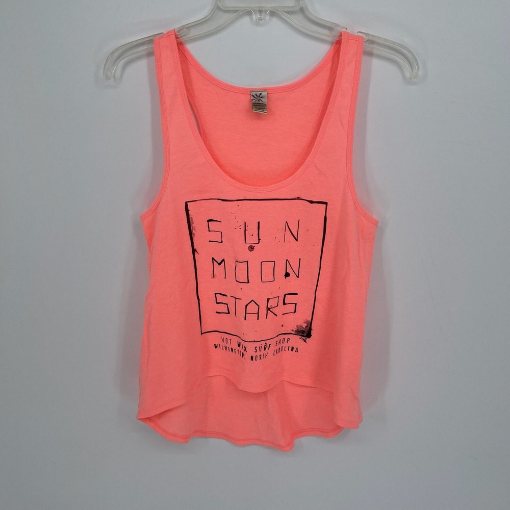 Coastal Classics Women's Neon Pink Sun Moon Stars Beachy Graphic Tank Top Size L